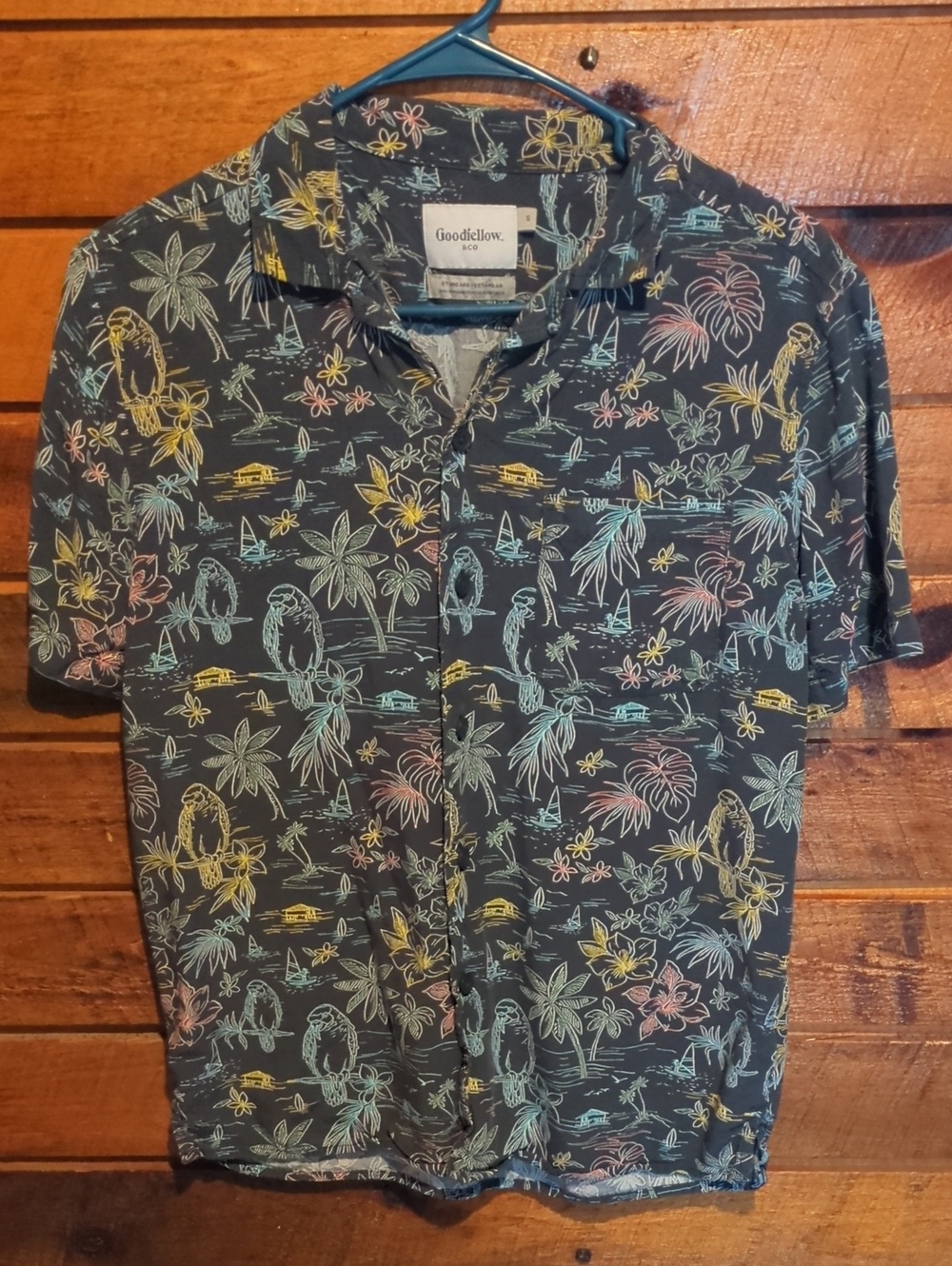 Goodfellow & Co Grey Short-Sleeve Tropical Print Button-Up Shirt